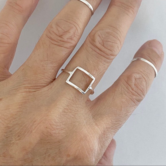 Sterling Silver Thin Open Square Ring, Delicate Ring, Minimalist Silver Rings - Picture 10 of 13